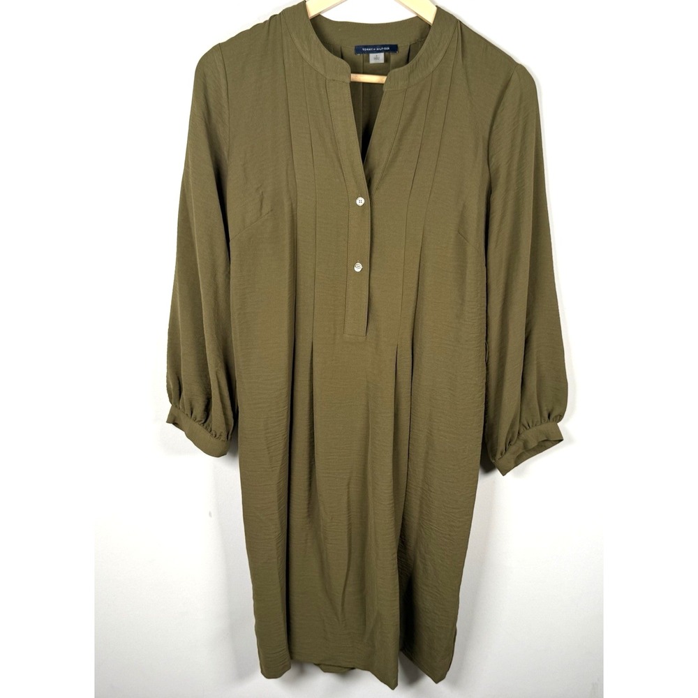 Tommy Hilfiger Long Sleeve Pleated Tunic Dress Olive‎ Green Womens' XL Lagen